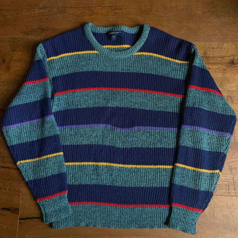 Claybrooke Striped Sweater Womens XL Multi Clowncore Vintage Ribbed Crewneck